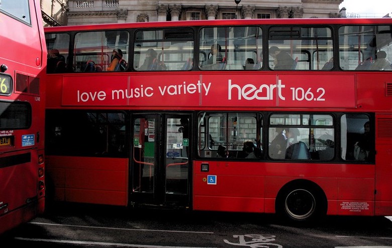 Bus advertising in London.