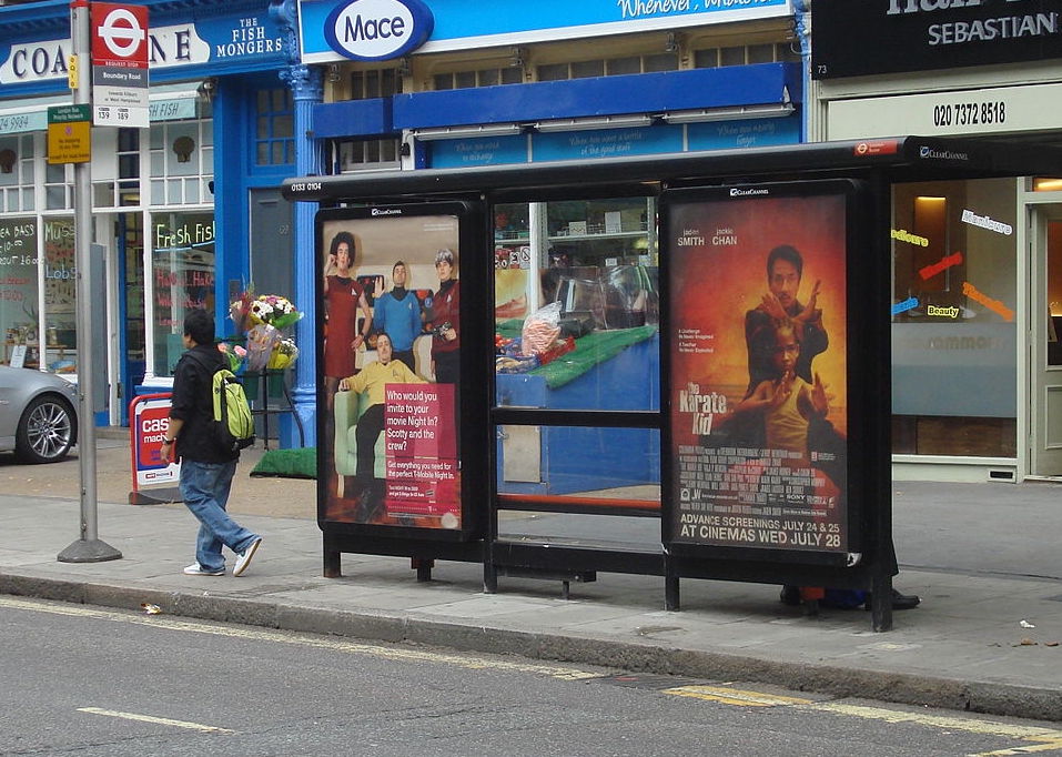London bus stop advertising