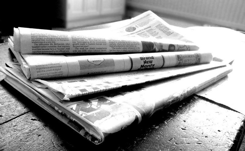 Newspapers on a desk